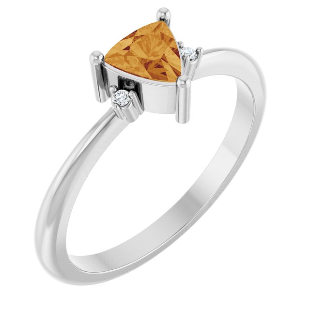 Trillion Citrine Accented Ring with Diamond Accents in Platinum