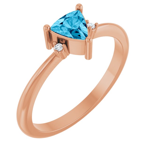 Trillion Aquamarine & Diamond Accented Ring in Rose Gold | 5x5x5mm