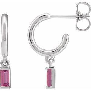 Pink Tourmaline Baguette Hoop Earrings in Gold and Platinum