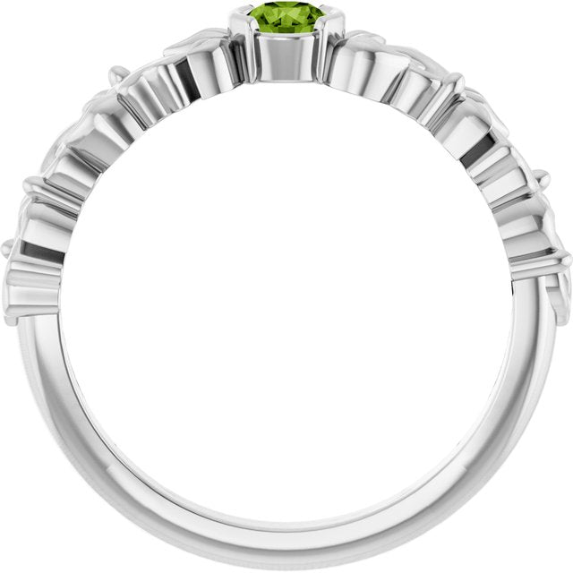 Round Peridot Symbols Ring in Gold and Platinum