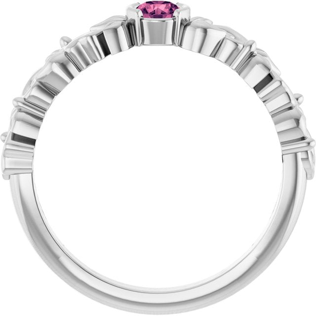 Round Pink Tourmaline Symbols Ring in Gold and Platinum
