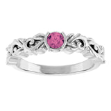 Round Pink Tourmaline Symbols Ring in Gold and Platinum