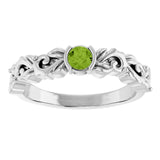 Round Peridot Symbols Ring in Gold and Platinum