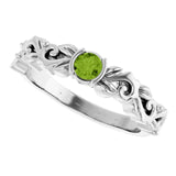 Round Peridot Symbols Ring in Gold and Platinum