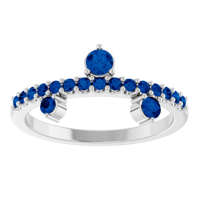 Round Lab-Grown Blue Sapphire Accented Ring in Platinum