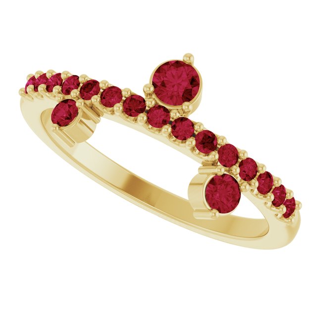 Round Lab-Grown Ruby Accented Ring in Yellow Gold
