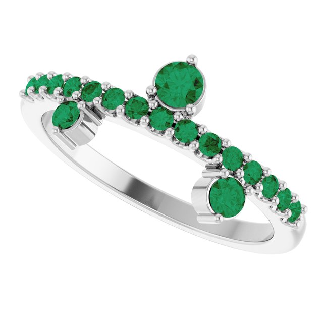 Round Lab-Grown Emerald Accented Ring in White Gold