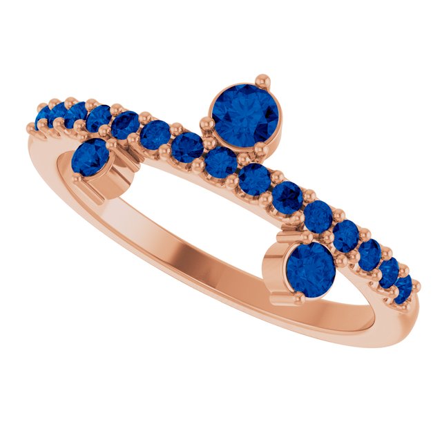 Round Lab-Grown Blue Sapphire Accented Ring in Rose Gold