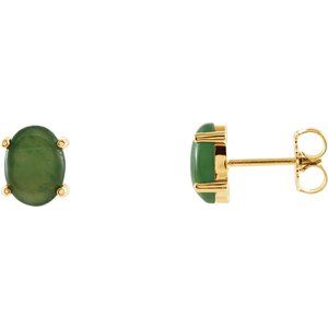 Nephrite Jade Oval Stud Earrings in Gold and Platinum