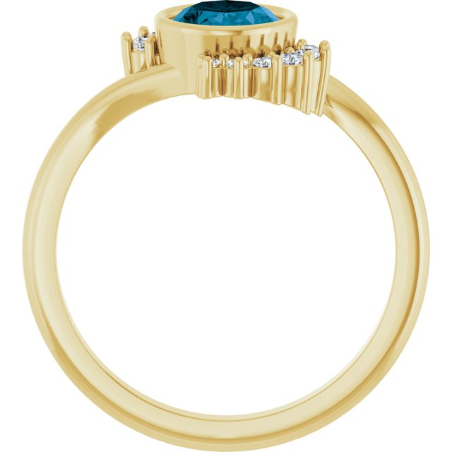 Oval London Blue Topaz Accented Ring with Diamond Accents in Gold