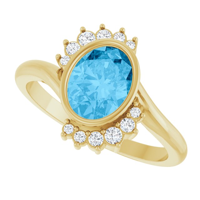 Oval Swiss Blue Topaz & Diamond Accented Ring in Yellow Gold