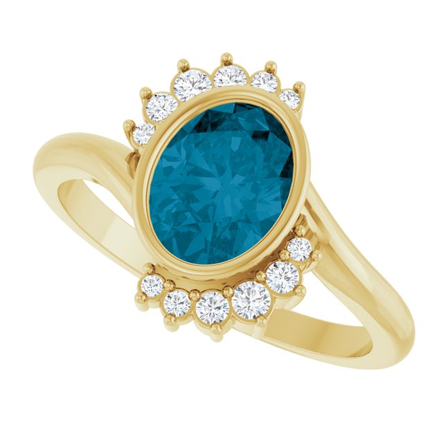 Oval London Blue Topaz Accented Ring with Diamond Accents in Gold