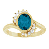 Oval London Blue Topaz Accented Ring with Diamond Accents in Gold