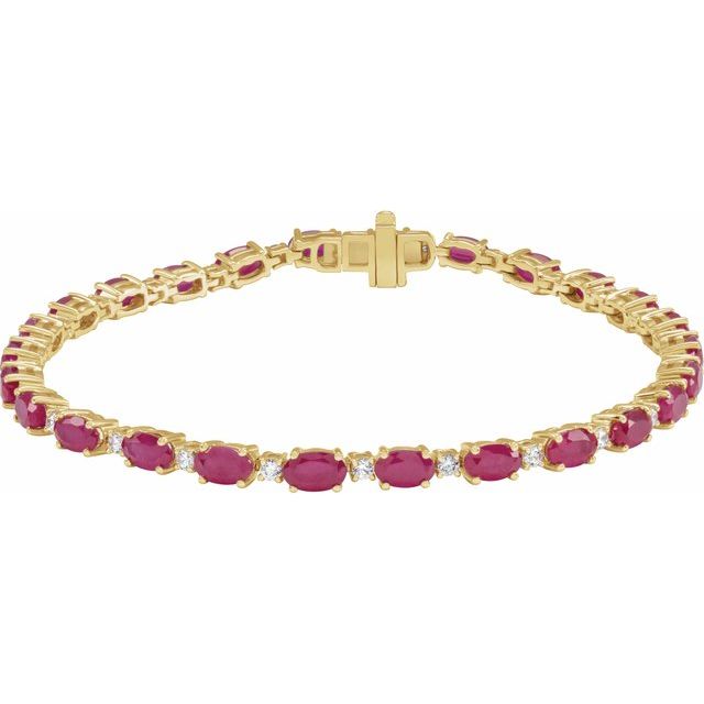 Oval Lab-Grown Ruby & Lab-Grown Diamond Line Bracelet In Gold & Platinum