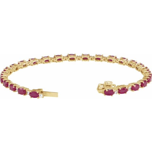 Oval Lab-Grown Ruby & Lab-Grown Diamond Line Bracelet In Gold & Platinum