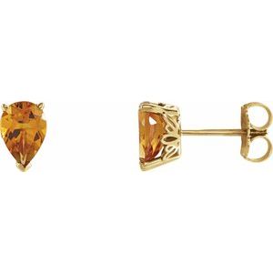 Citrine Pear Stud Earrings in Gold and Platinum
