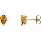 Citrine Pear Stud Earrings in Gold and Platinum