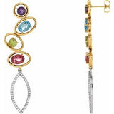 Multi-Gemstone & Diamond Stud Earrings in Gold and Platinum