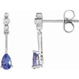 Tanzanite & Diamond Pear Stud Earrings in Gold and Platinum