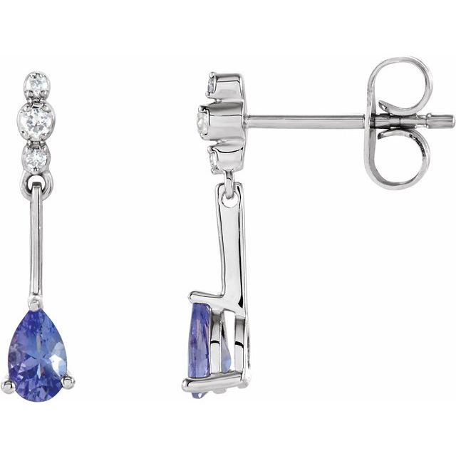 Tanzanite & Diamond Pear Stud Earrings in Gold and Platinum