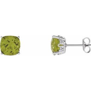 Peridot Cushion Stud Earrings in Gold and Platinum