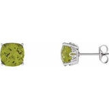 Peridot Cushion Stud Earrings in Gold and Platinum