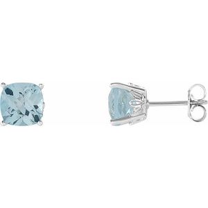 Sky Blue Topaz Cushion Stud Earrings in Gold and Platinum