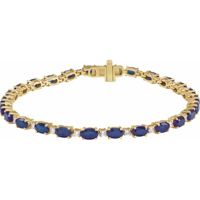 Oval Lab-Grown Blue Sapphire & Lab-Grown Diamond Line Bracelet In Gold & Platinum