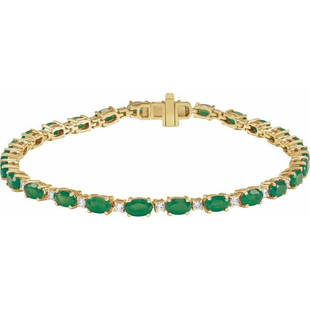Oval Lab-Grown Emerald & Lab-Grown Diamond Line Bracelet In Gold & Platinum