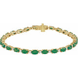 Oval Lab-Grown Emerald & Lab-Grown Diamond Line Bracelet In Gold & Platinum