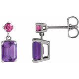 Amethyst Emerald Stud Earrings in Gold and Platinum