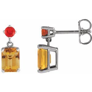 Citrine Emerald Stud Earrings in Gold and Platinum