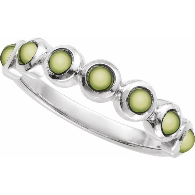 Round Peridot Cabochon Ring in Gold and Platinum