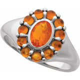 Oval Mexican Fire Opal Halo Ring in Platinum