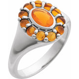 Oval Mexican Fire Opal Halo Ring in Platinum