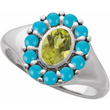 Oval Peridot Halo Ring in Gold and Platinum