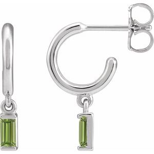 Peridot Baguette Hoop Earrings in Gold and Platinum