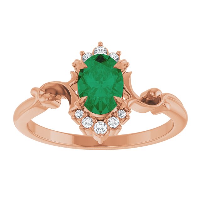 Oval Lab-Grown Emerald & Diamond Accented Ring in Gold and Platinum