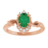 Oval Lab-Grown Emerald & Diamond Accented Ring in Gold and Platinum