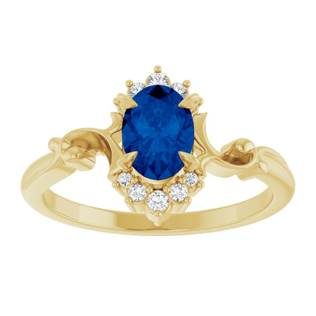 Oval Lab-Grown Blue Sapphire & Diamond Ring in Yellow Gold