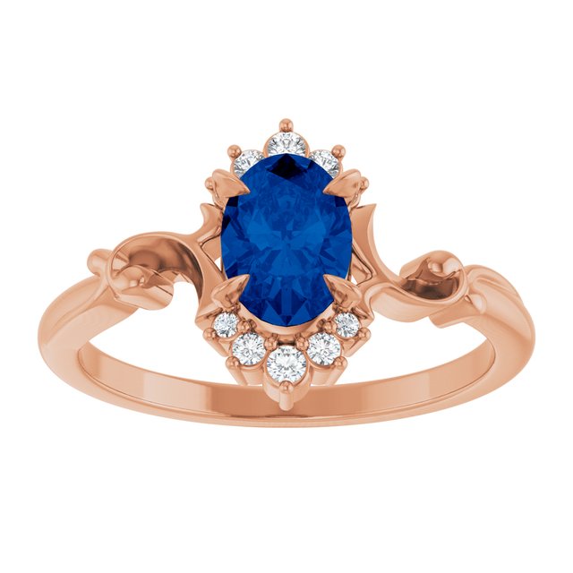 Oval Lab-Grown Blue Sapphire & Diamond Accented Ring in Rose Gold