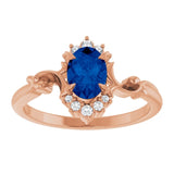 Oval Lab-Grown Blue Sapphire & Diamond Accented Ring in Rose Gold