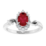 Oval Lab-Grown Ruby Accented Ring with Diamond Accents in Platinum