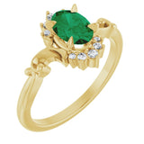 Oval Lab-Grown Emerald & Diamond Accented Ring in Yellow Gold