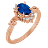 Oval Lab-Grown Blue Sapphire & Diamond Accented Ring in Rose Gold
