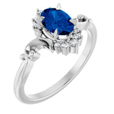 Oval Lab-Grown Blue Sapphire & Diamond Accented Ring in Platinum