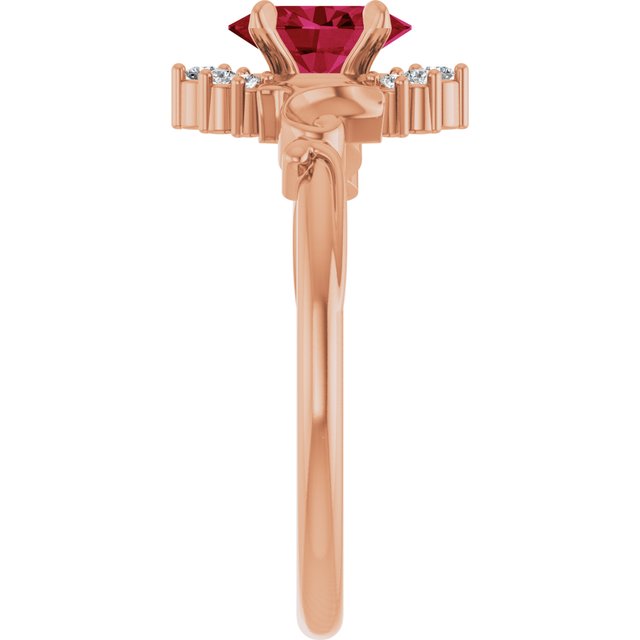 Oval Lab-Grown Ruby Accented Ring with Diamond Accents in Gold