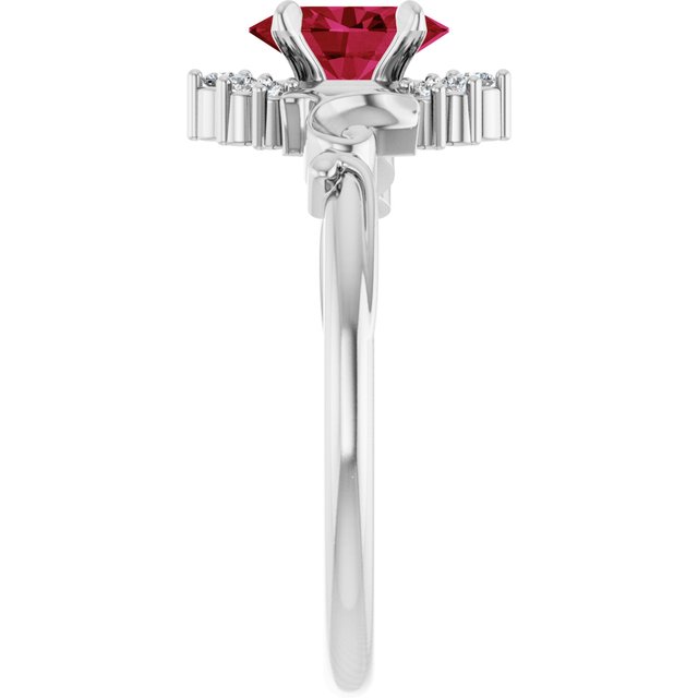 Oval Lab-Grown Ruby Accented Ring with Diamond Accents in Platinum