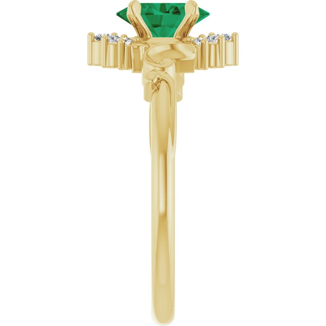 Oval Lab-Grown Emerald & Diamond Accented Ring in Yellow Gold