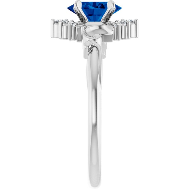 Oval Lab-Grown Blue Sapphire & Diamond Accented Ring in White Gold